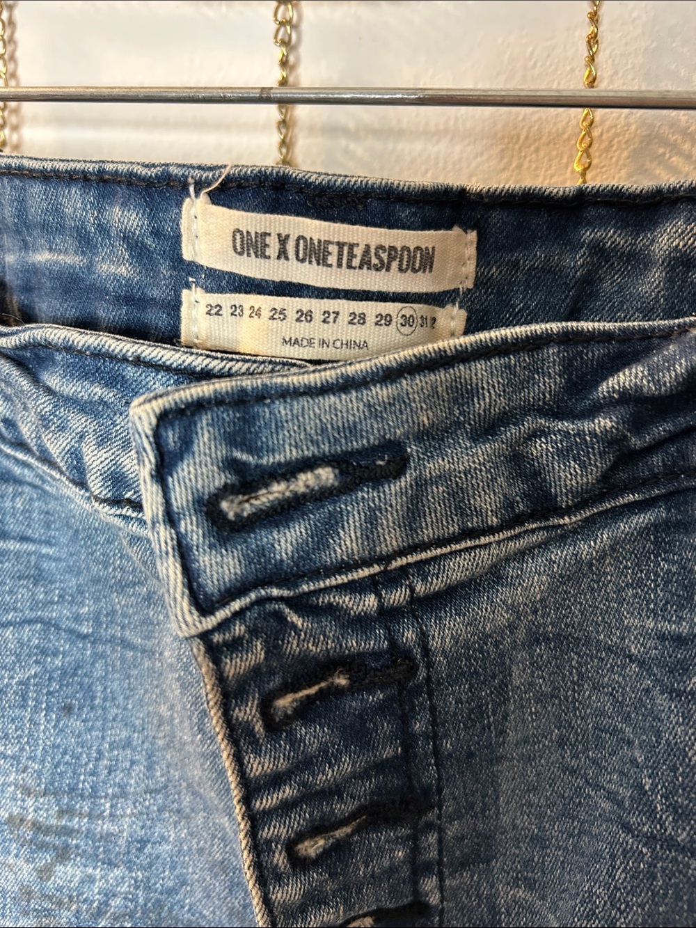 One Teaspoon Apollos Distressed Blue Denim Frayed Hem Jean Shorts - Picture 3 of 8